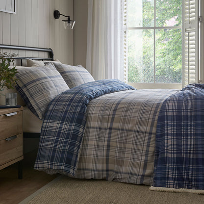 Bennet Check Duvet Cover Set in Navy - Duvet Cover Set - D & D