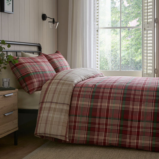 Bennet Check Duvet Cover Set in Red - Duvet Cover Set - D & D