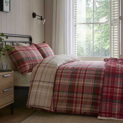 Bennet Check Duvet Cover Set in Red - Duvet Cover Set - D & D