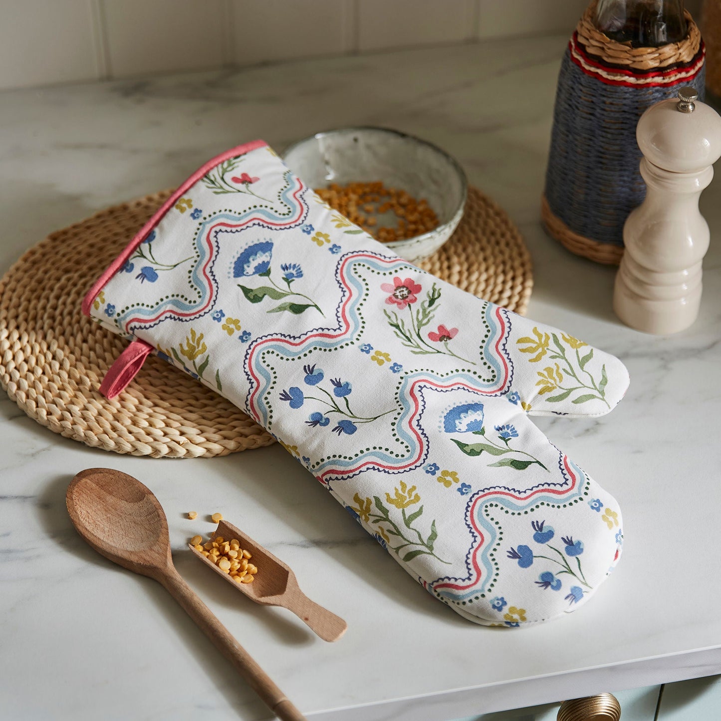 Ulster Weavers Boho Floral Gauntlet Oven Glove One Size in Multi - Gauntlet Oven Glove - Ulster Weavers