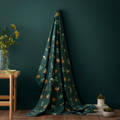 Botanical Mushrooms Throw in Green 120 x 150cm - Throw - Fusion