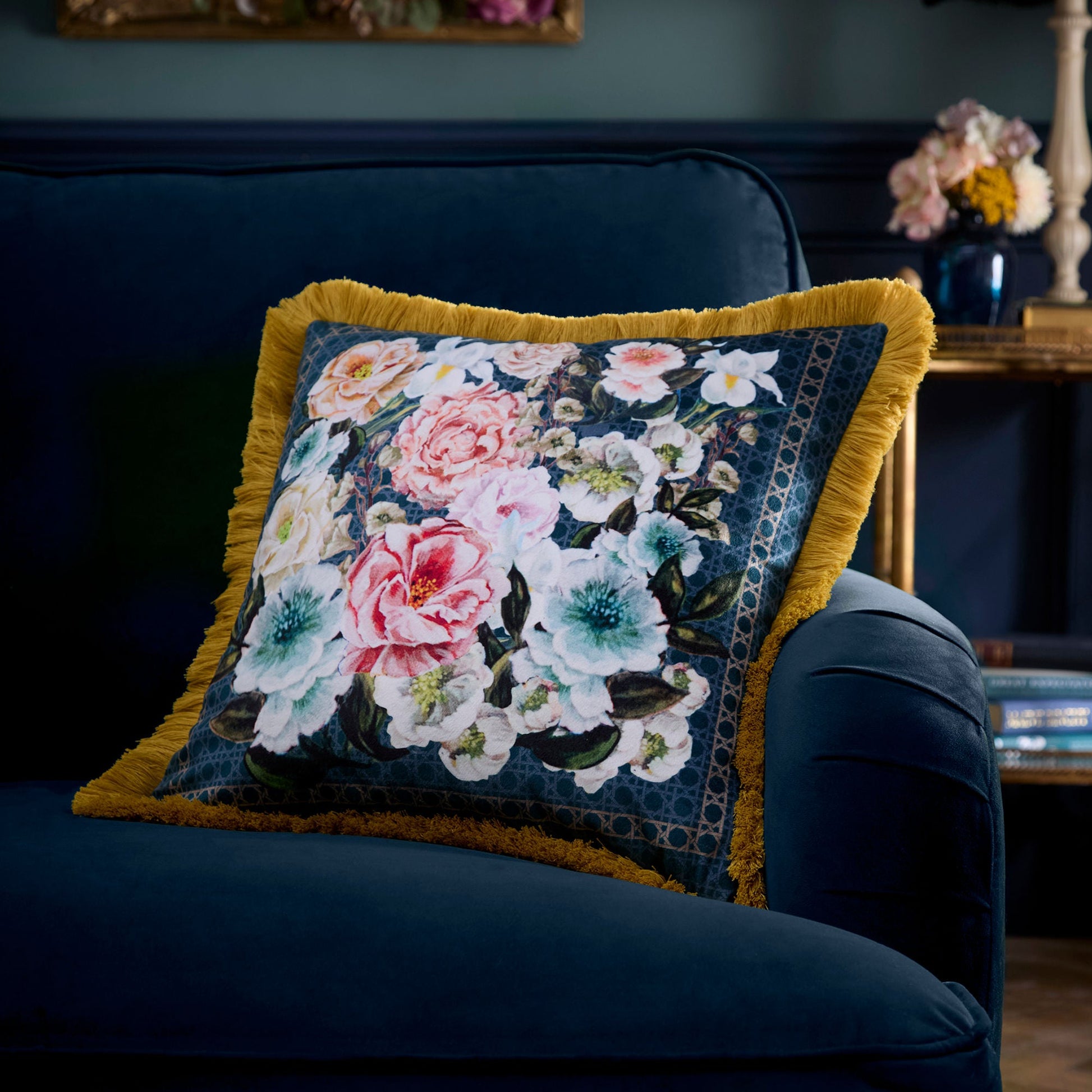 Bouquet List Cushion in Blue 43 x 43cm - Cushion - Laurence Llewelyn-Bowen