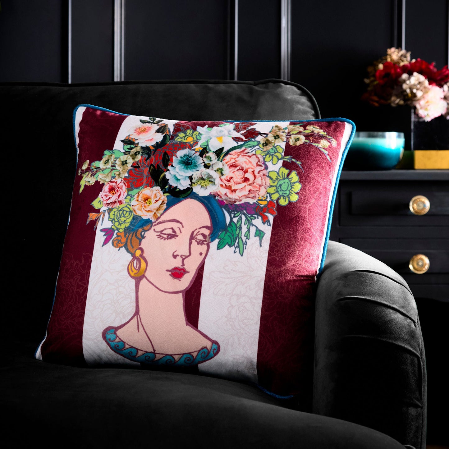 Bouquet Lady Cushion in Multi 43 x 43cm - Cushion - Laurence Llewelyn-Bowen