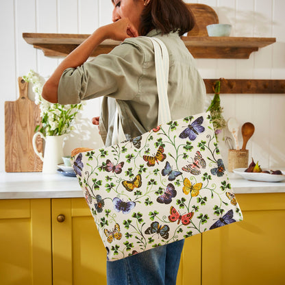 Butterfly Grove Canvas Shoulder Bag in Blue