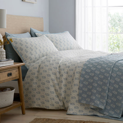 Block Floral Bedspread in Blue 235 x 235cm