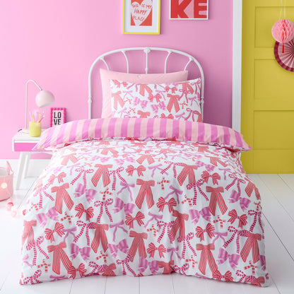 Bow and Stripes Duvet Cover Set in Pink - Duvet Cover Set - Bedlam