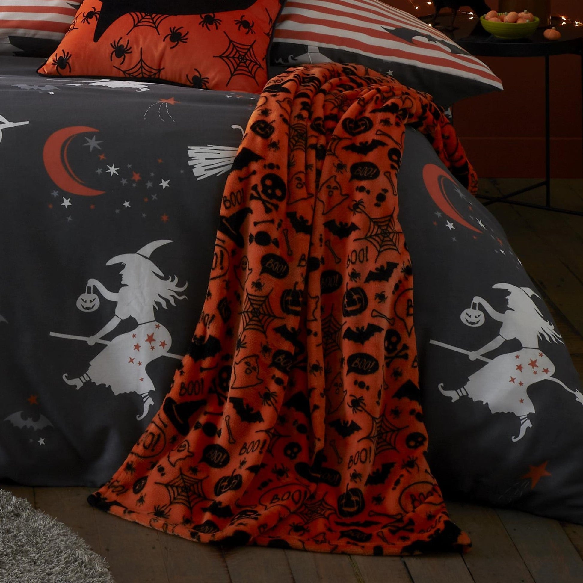 Halloween Boo Throw by Bedlam in Orange 120 x 150cm - Throw - Bedlam