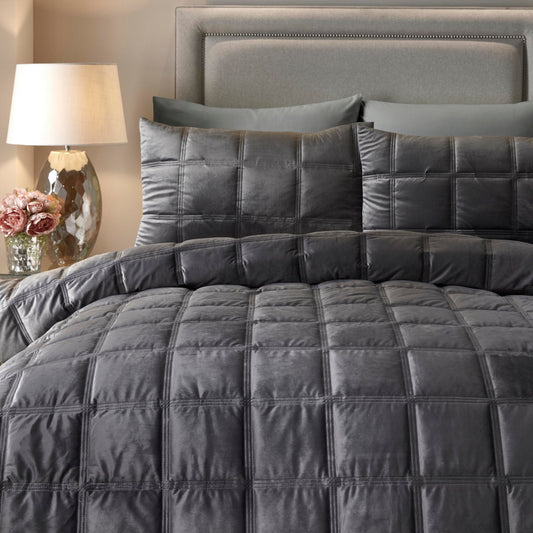 Brighton Square Duvet Cover Set by Soiree in Slate - Duvet Cover Set - Soiree