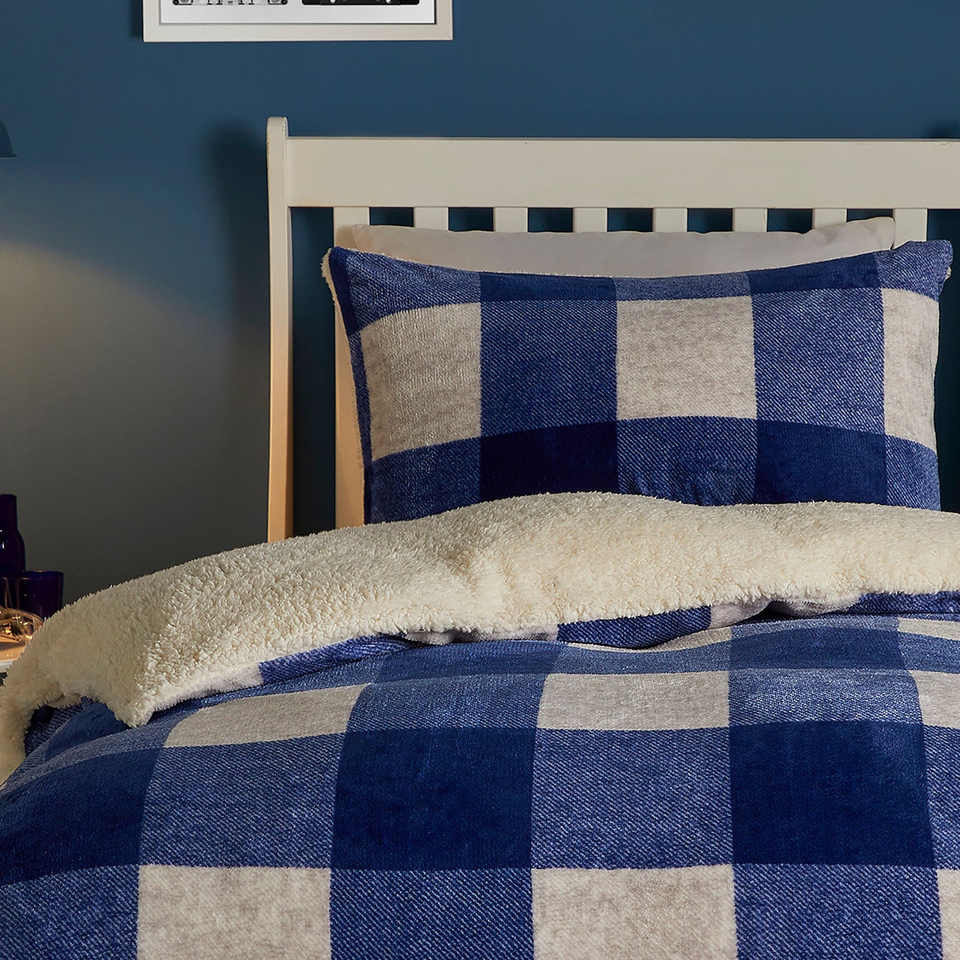 Cosy Theo Check Duvet Cover Set by Bedlam in Blue - Duvet Cover Set - Bedlam