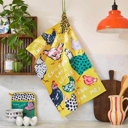 Chick Chicken Cotton Tea Towel in Yellow