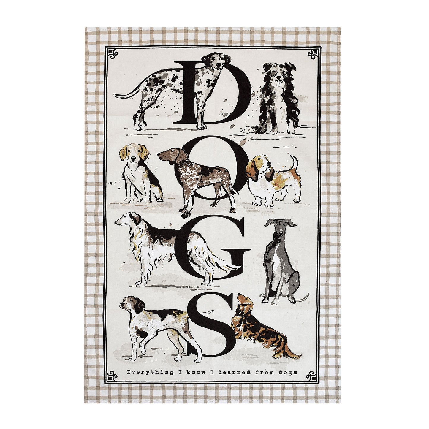 Country Dogs Cotton Tea Towel in Brown