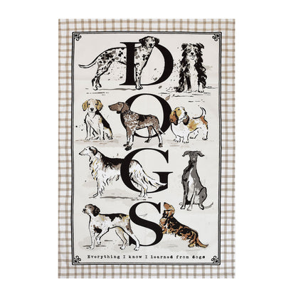 Country Dogs Cotton Tea Towel in Brown