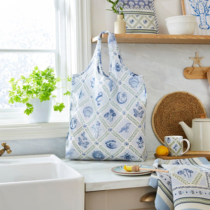 Coastal Treasures Foldable Tote Bag Medium in Blue
