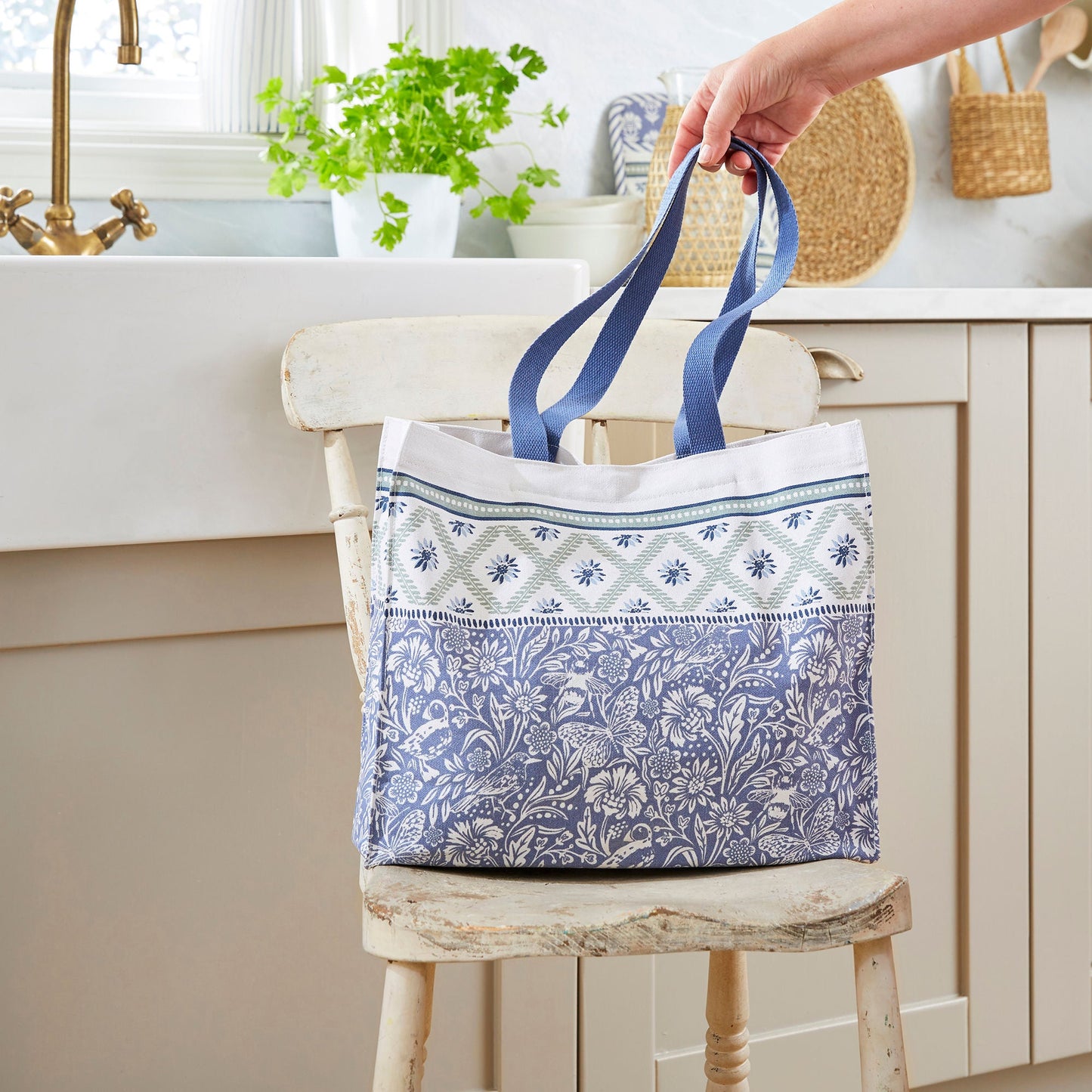 Coastal Treasures Canvas Shoulder Bag in Blue
