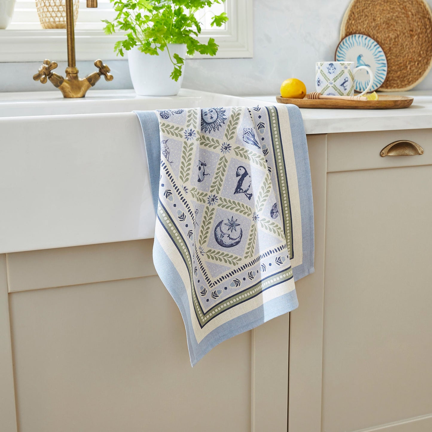 Coastal Treasures Cotton Tea Towel in Blue