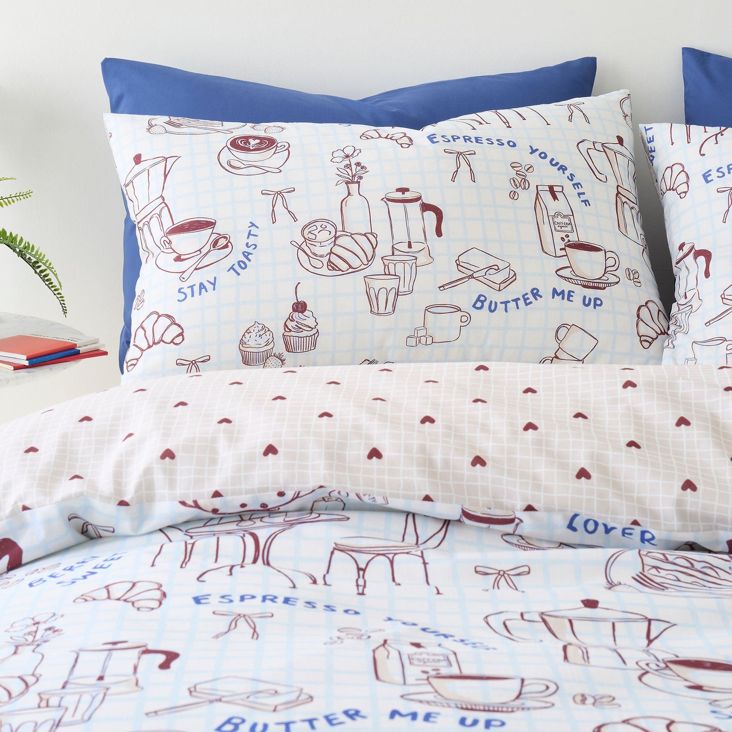 Coffee Club Duvet Cover Set in Blue
