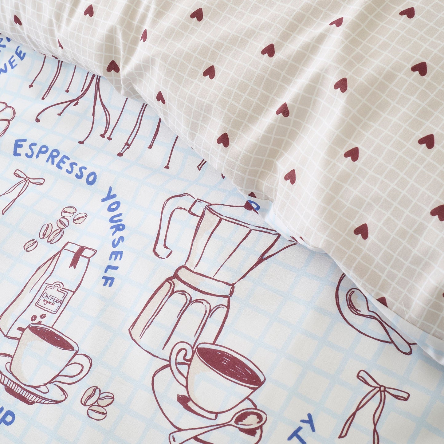 Coffee Club Duvet Cover Set in Blue