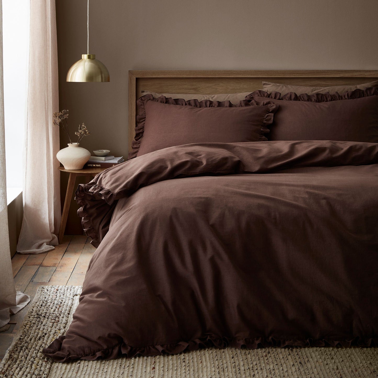 Cassia Frill Duvet Cover Set in Chocolate - Duvet Cover Set - Appletree
