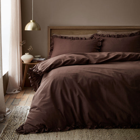 Cassia Frill Duvet Cover Set in Chocolate - Duvet Cover Set - Appletree