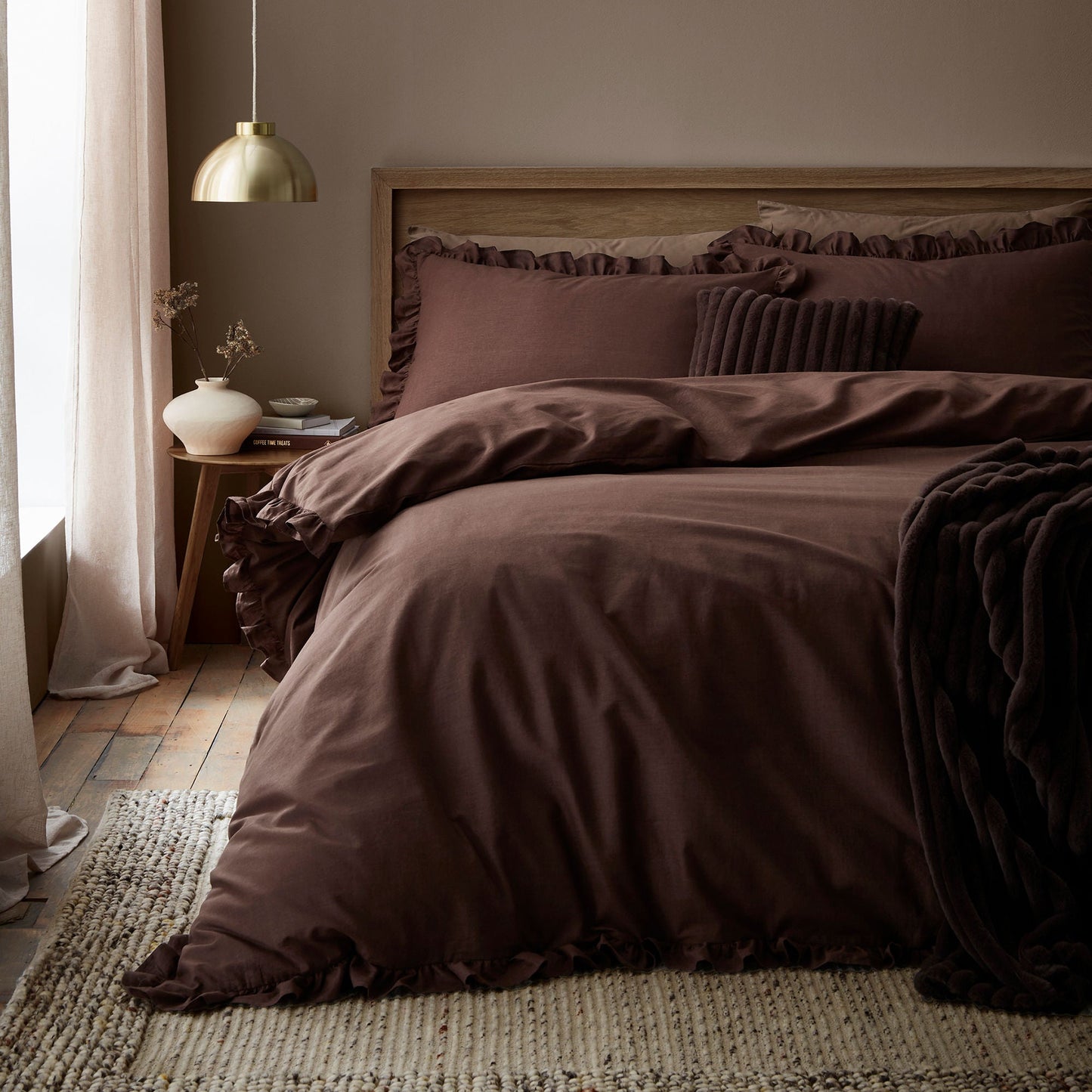 Cassia Frill Duvet Cover Set in Chocolate - Duvet Cover Set - Appletree