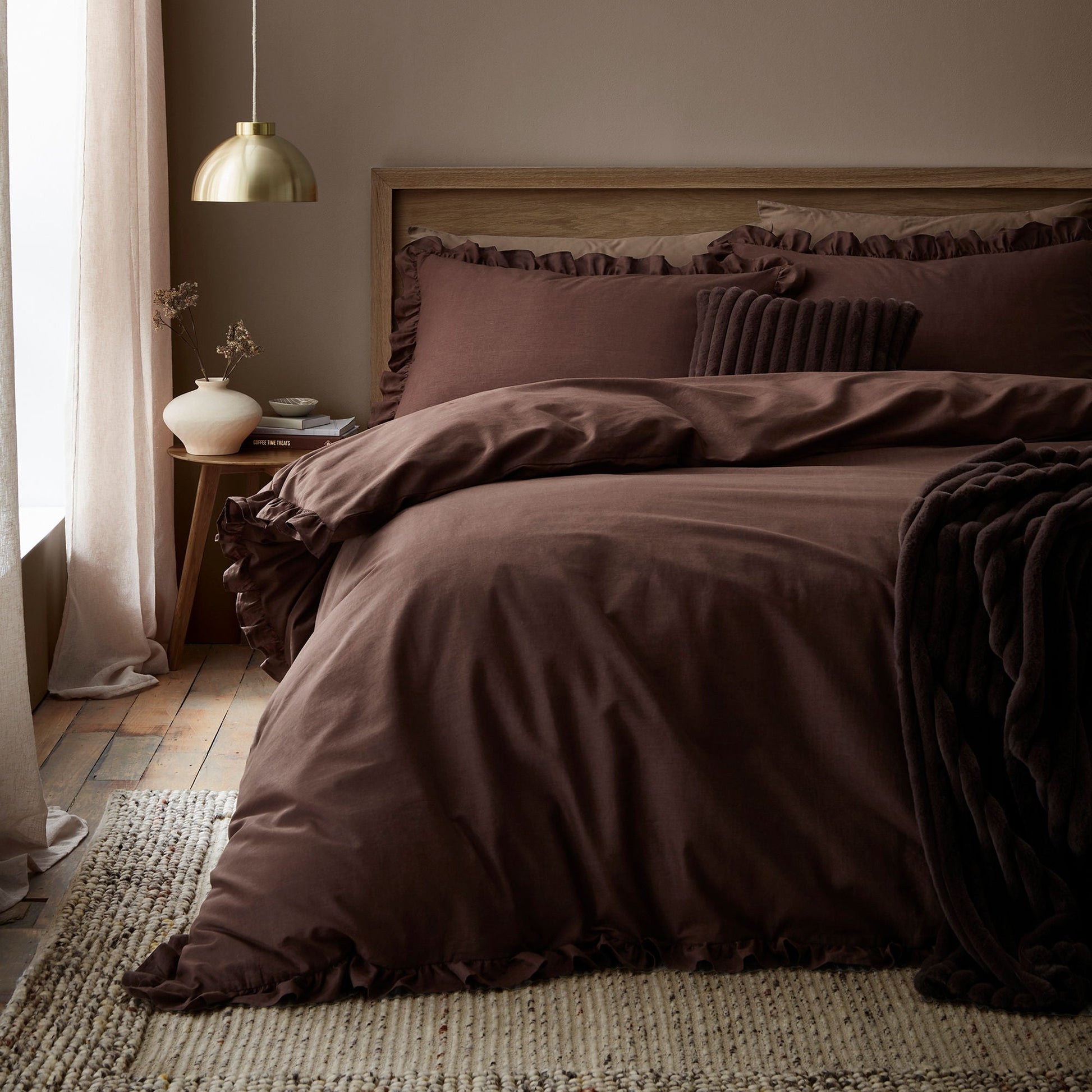 Cassia Frill Duvet Cover Set in Chocolate - Duvet Cover Set - Appletree
