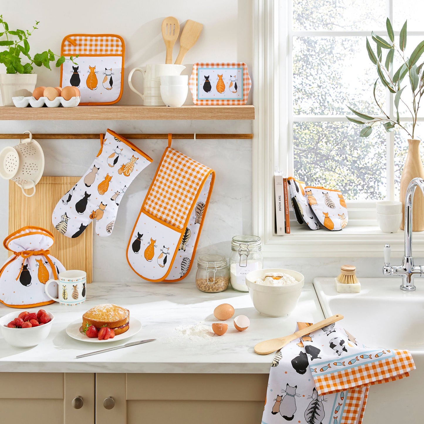 Cats In Waiting 2026 Cotton Tea Towel in Orange