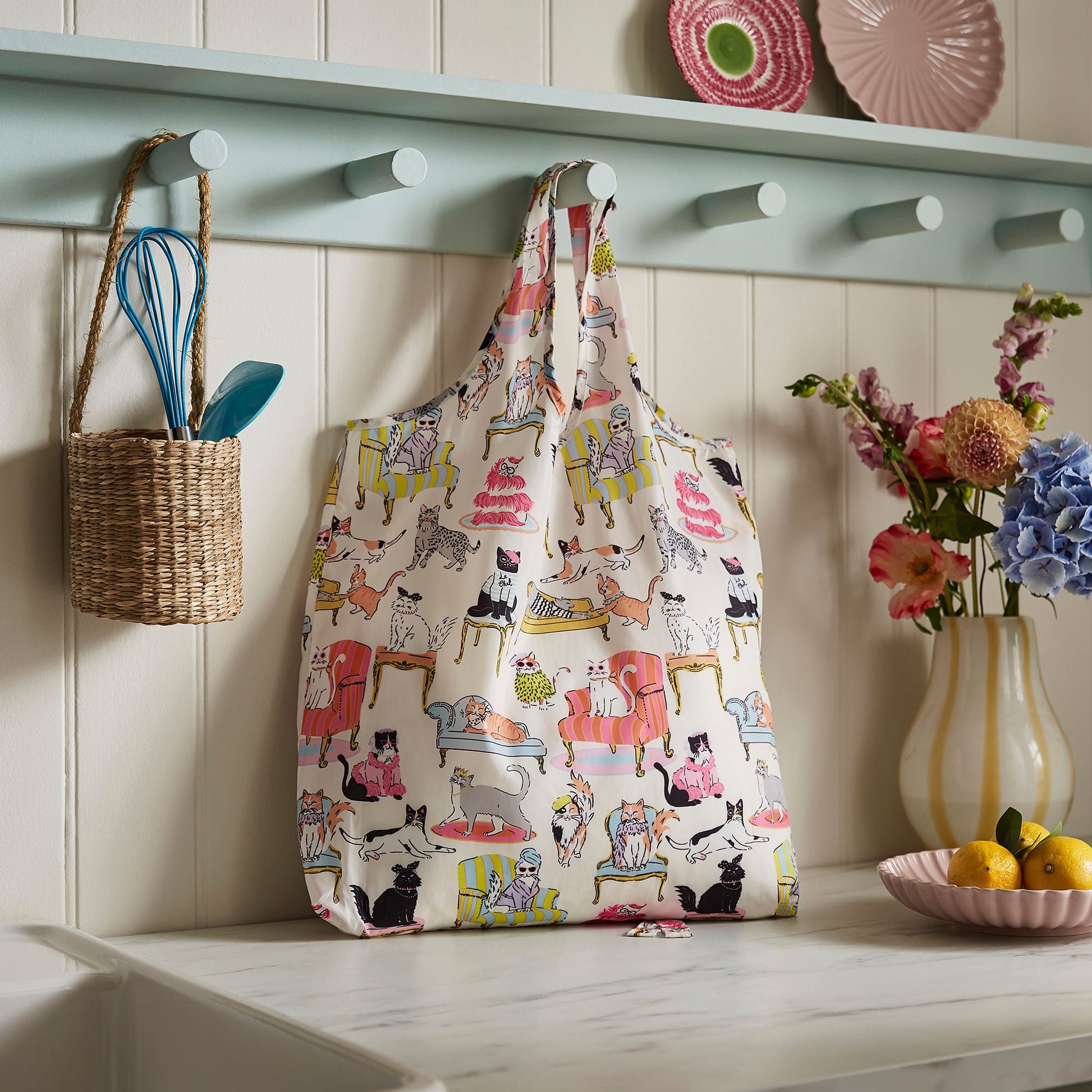 Ulster Weavers Cool Cats Foldable Tote Bag Medium in Multi - Roll-Up Bag - Ulster Weavers