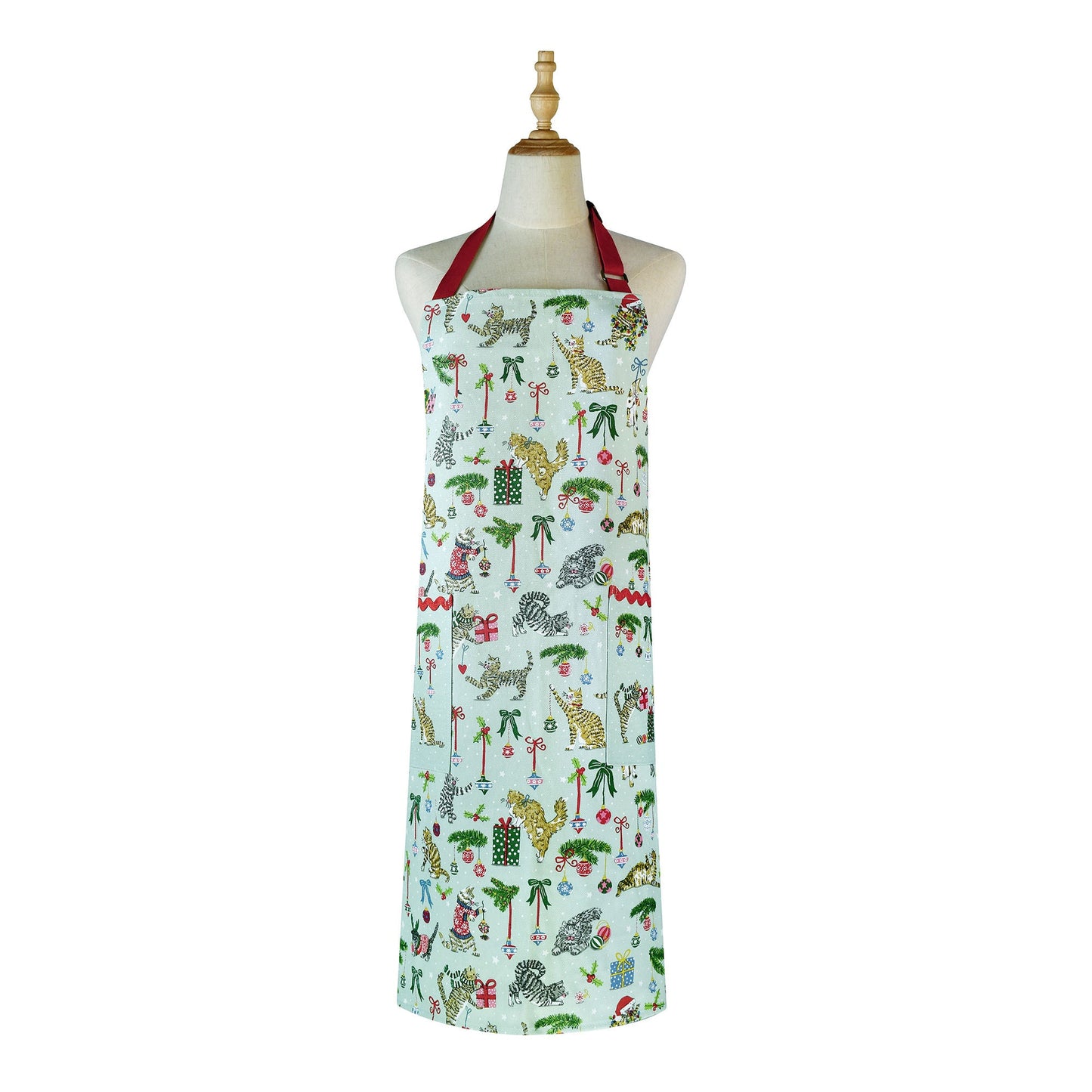 Christmas Cats Cotton Apron in Seafoam