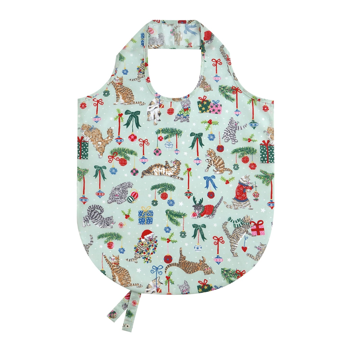 Christmas Cats Foldable Tote Bag Medium in Seafoam