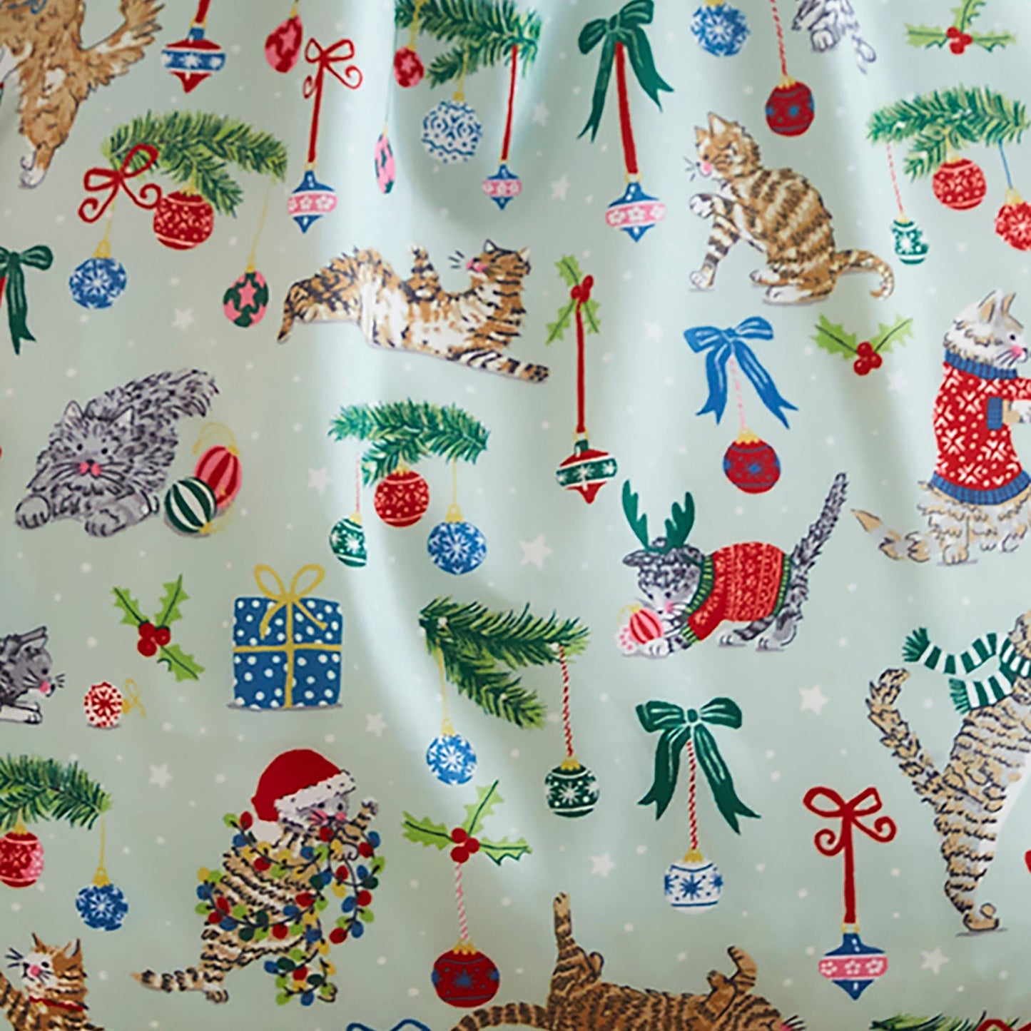 Christmas Cats Foldable Tote Bag Medium in Seafoam