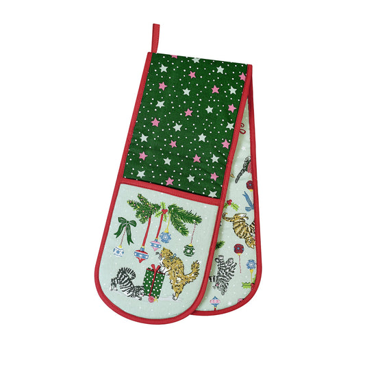 Christmas Cats Double Oven Glove in Seafoam
