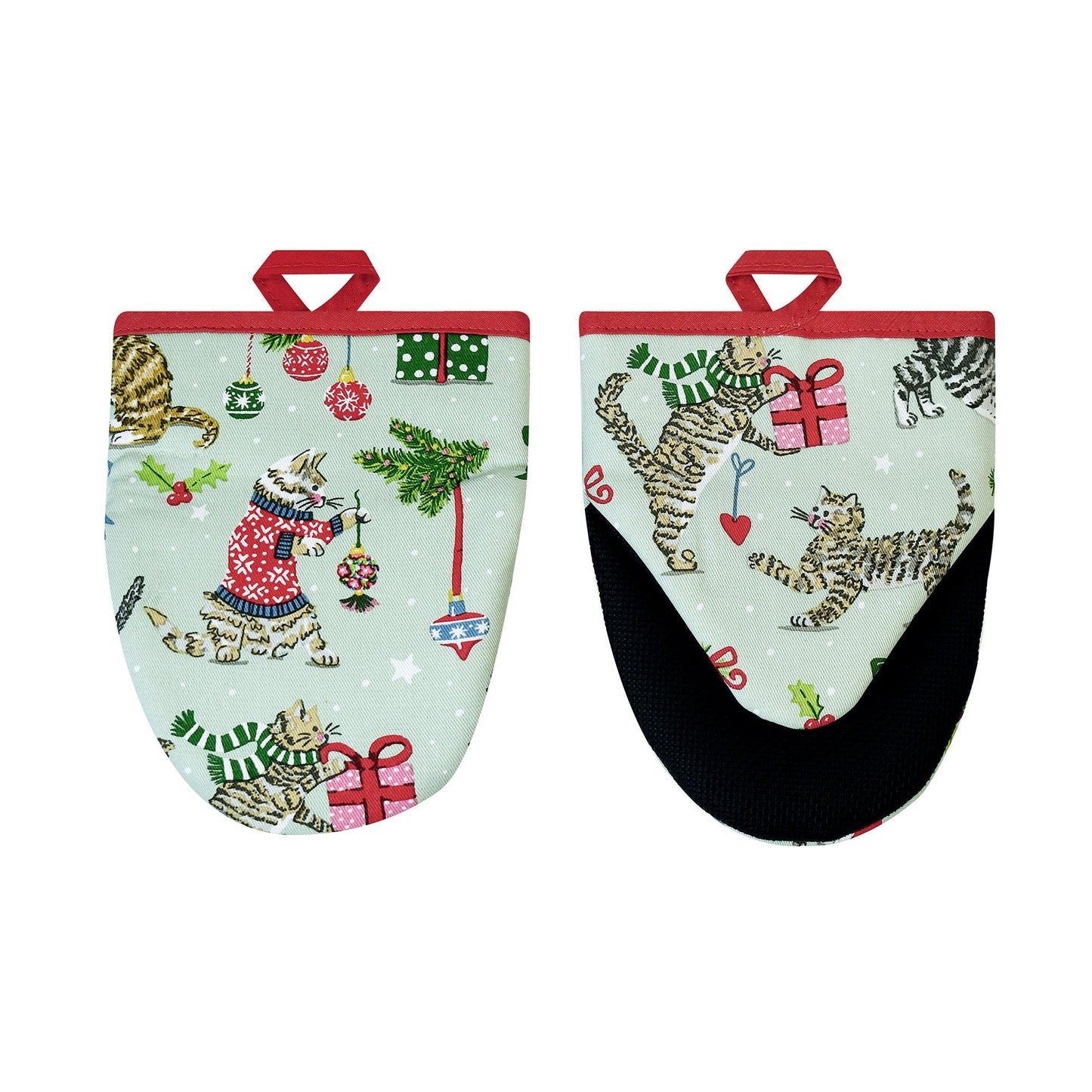 Christmas Cats Microwave Mitts Pair in Seafoam