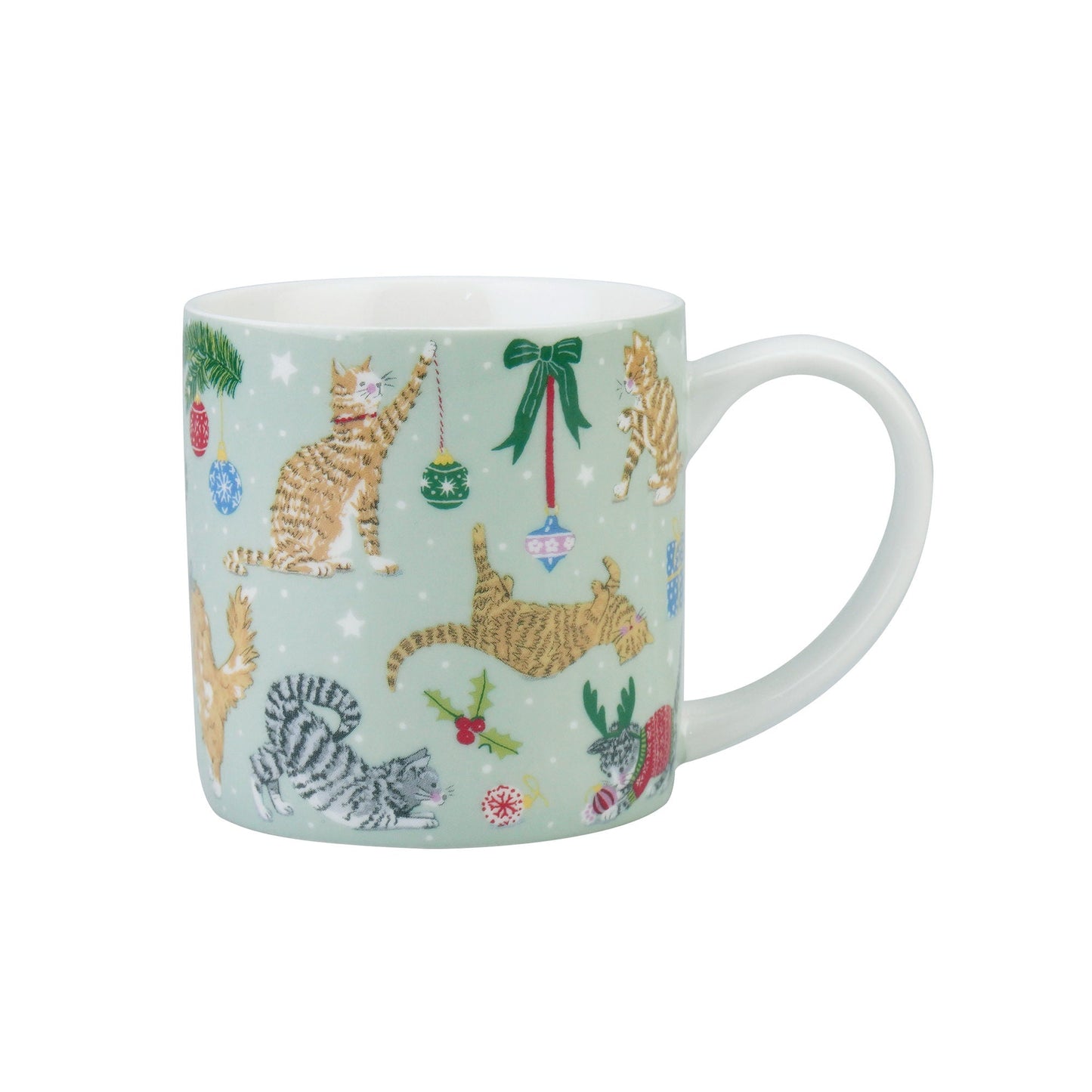 Christmas Cats Bone China Mug in Seafoam