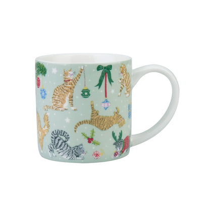 Christmas Cats Bone China Mug in Seafoam