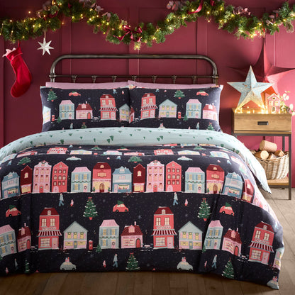 Christmas Houses Duvet Cover Set in Navy - Duvet Cover Set - Fusion