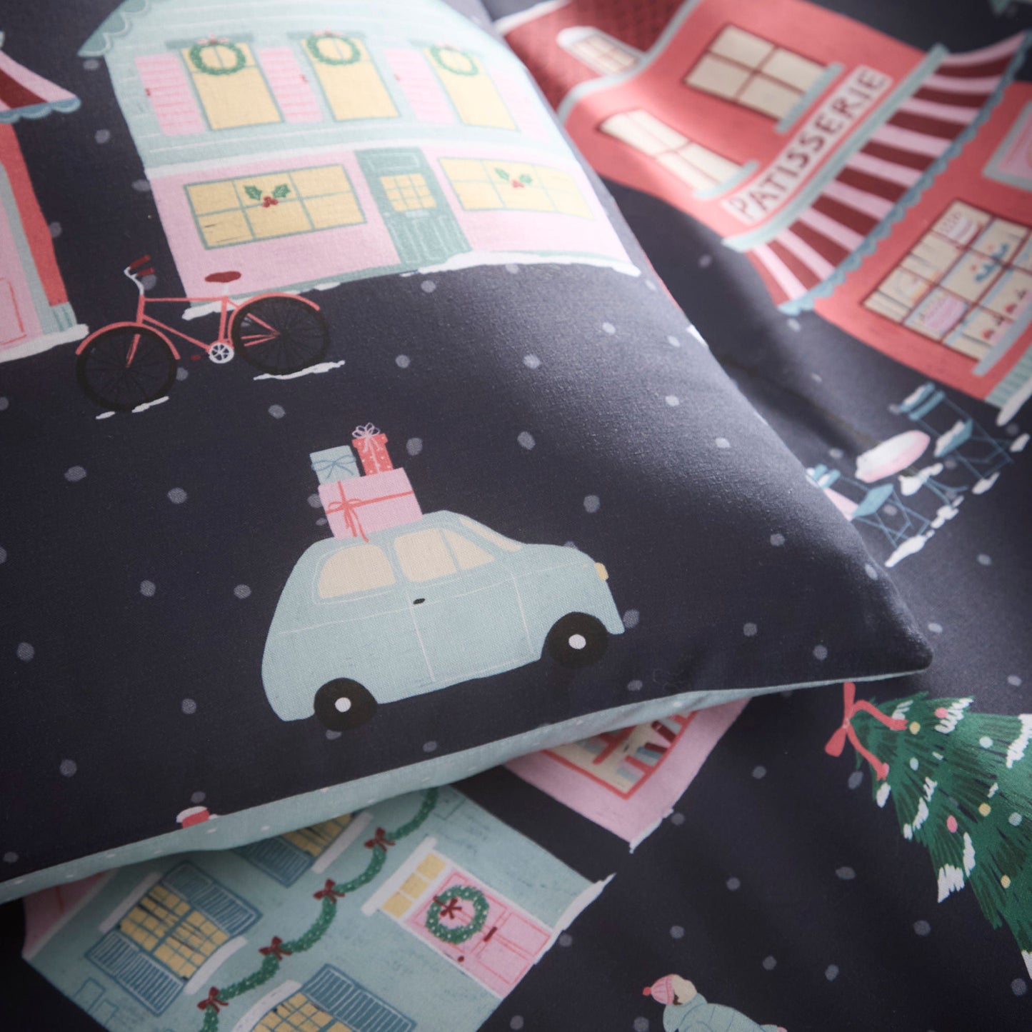 Christmas Houses Duvet Cover Set in Navy - Duvet Cover Set - Fusion