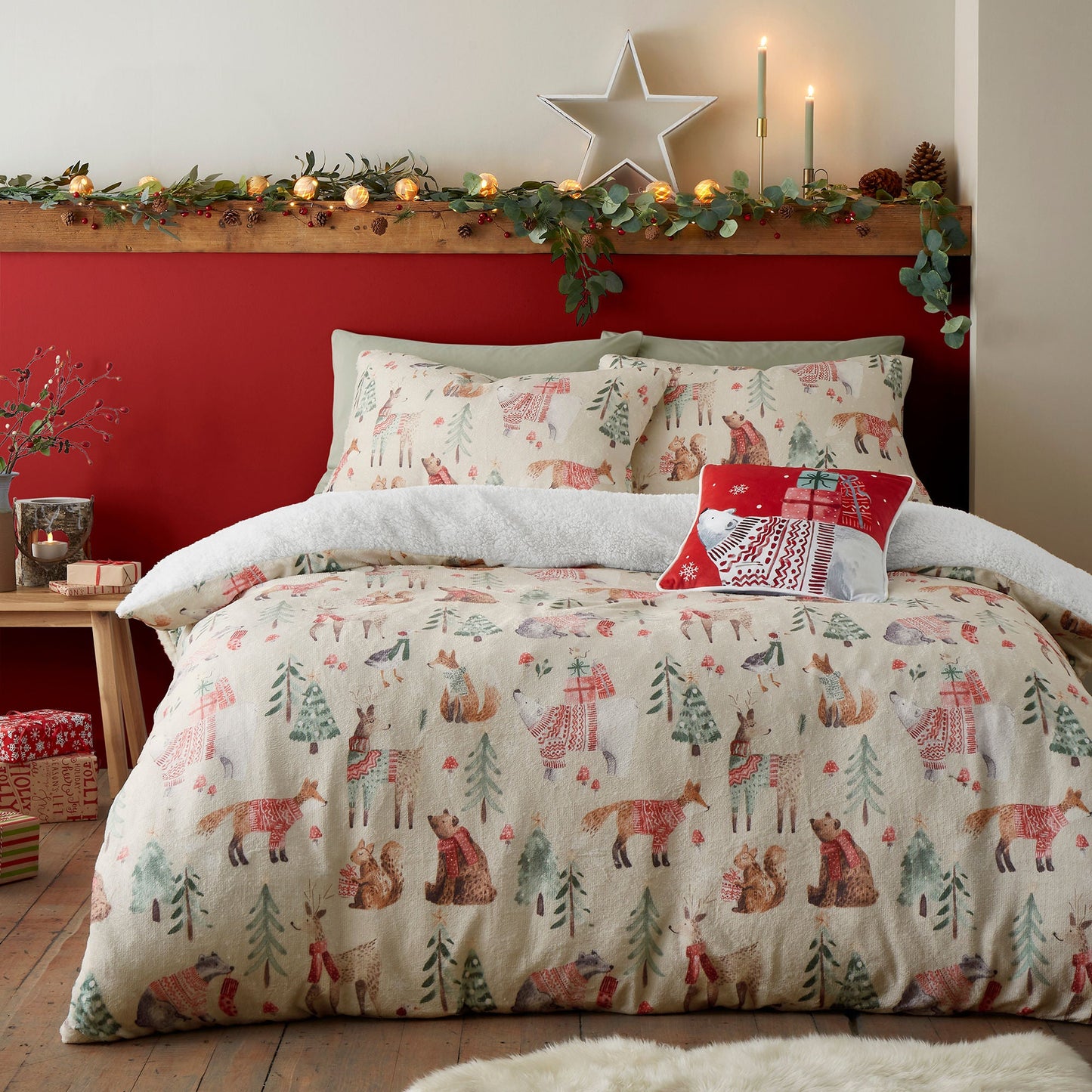 Christmas Woodland Animals Cushion by Fusion in Red 43 x 43cm - Cushion - Fusion