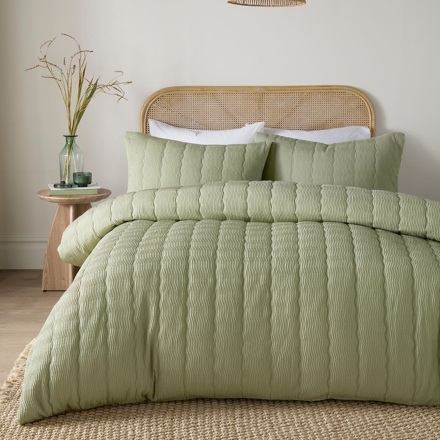 Crinkle Wave Duvet Cover Set in Green - Duvet Cover Set - Serene