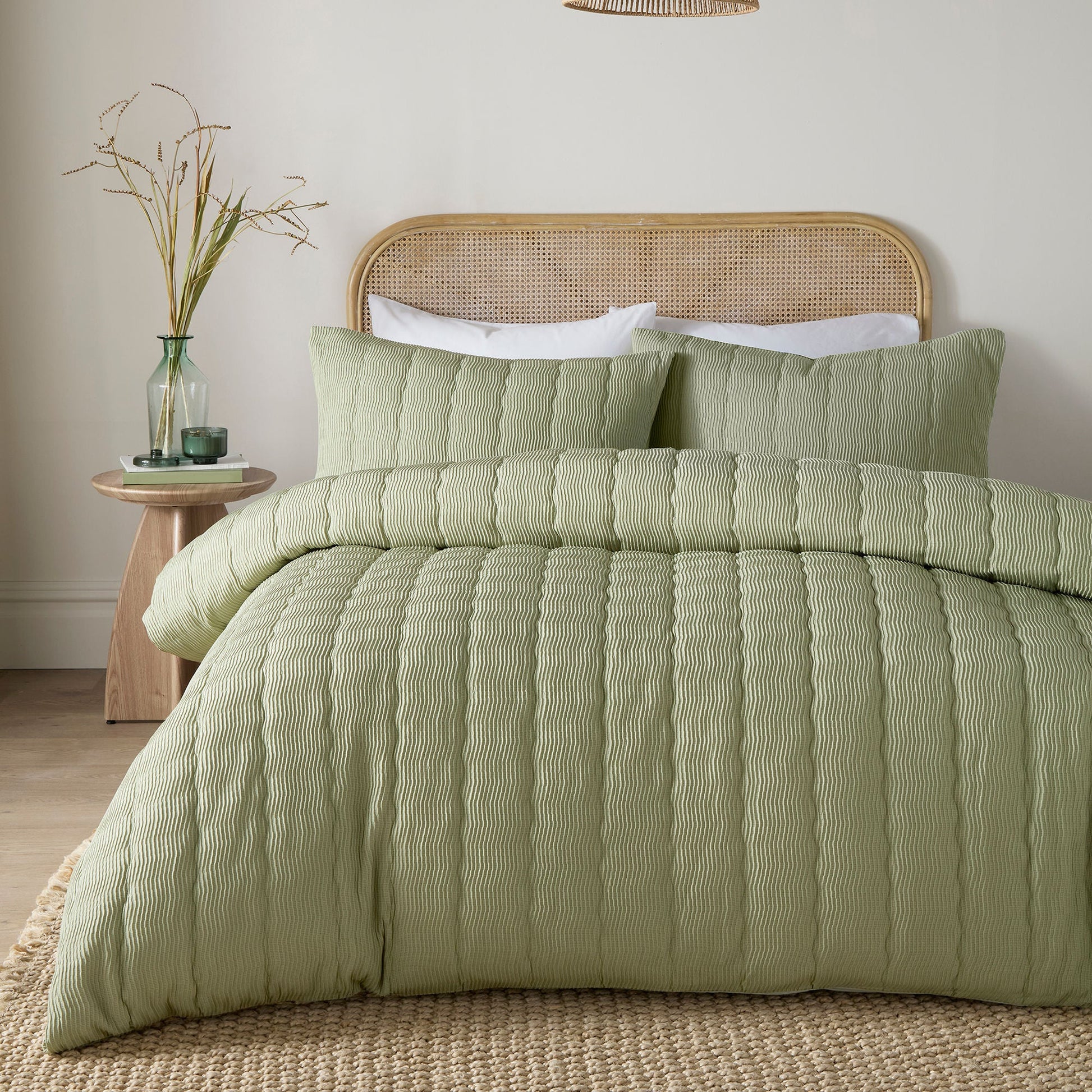 Crinkle Wave Duvet Cover Set in Green - Duvet Cover Set - Serene