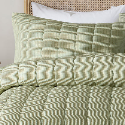 Crinkle Wave Duvet Cover Set in Green - Duvet Cover Set - Serene