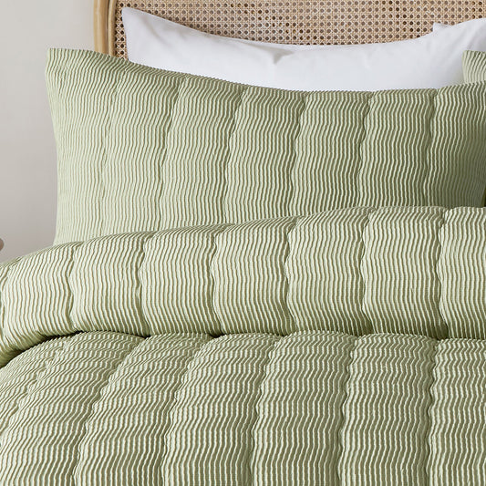 Crinkle Wave Duvet Cover Set in Green - Duvet Cover Set - Serene