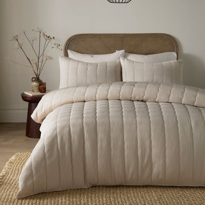 Crinkle Wave Duvet Cover Set in Natural - Duvet Cover Set - Serene