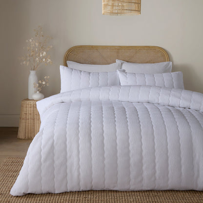Crinkle Wave Duvet Cover Set in White - Duvet Cover Set - Serene