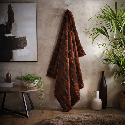 Cosy Diamond Throw in Chocolate 150 x 200cm - Throw - Appletree