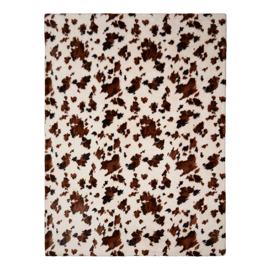 Cow Print Faux Fur Bedspread in Natural 150 x 200cm
