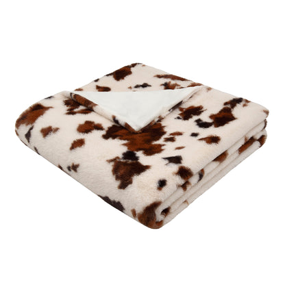 Cow Print Faux Fur Bedspread in Natural 150 x 200cm