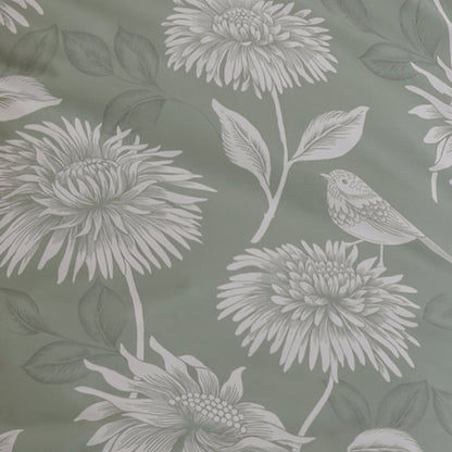 Chrysanthemum Pair of Pencil Pleat Curtains With Tie-Backs by Dreams & Drapes Design in Green - Pair of Pencil Pleat Curtains With Tie-Backs - Dreams & Drapes Design