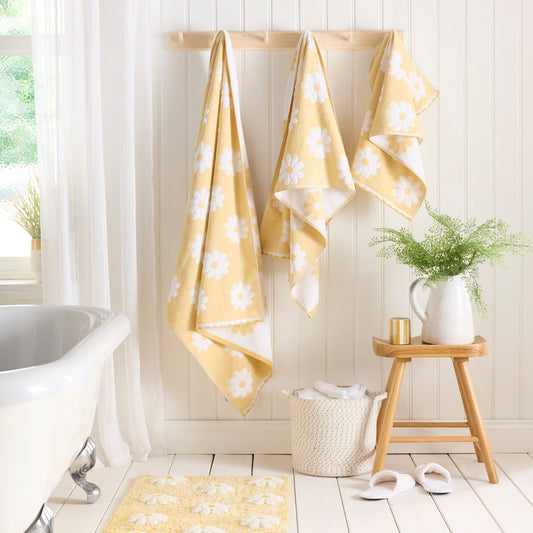 Daisy Floral Towels in Ochre