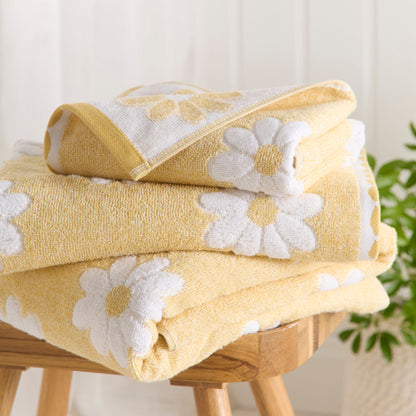 Daisy Floral Towels in Ochre