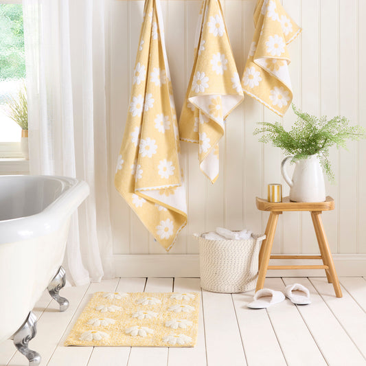 Daisy Floral Bath Mat in Ochre 50 x 80cm